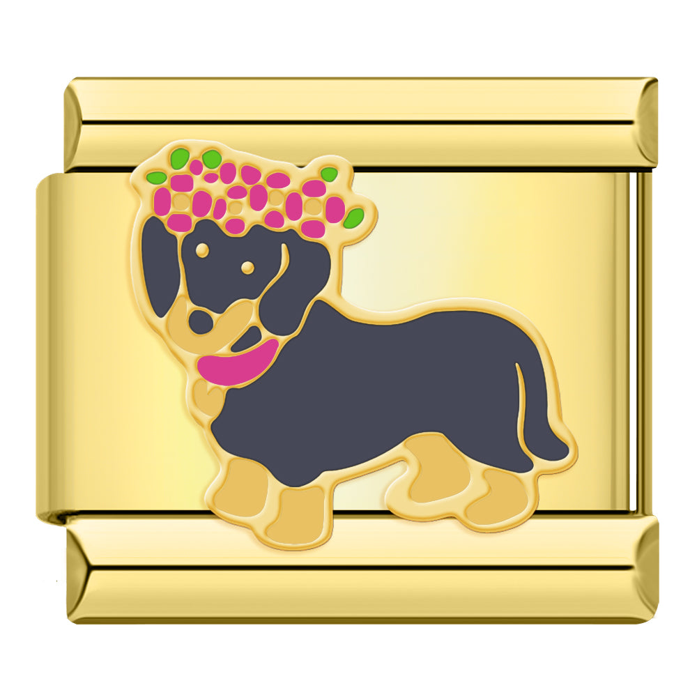 Dachshund with flowers