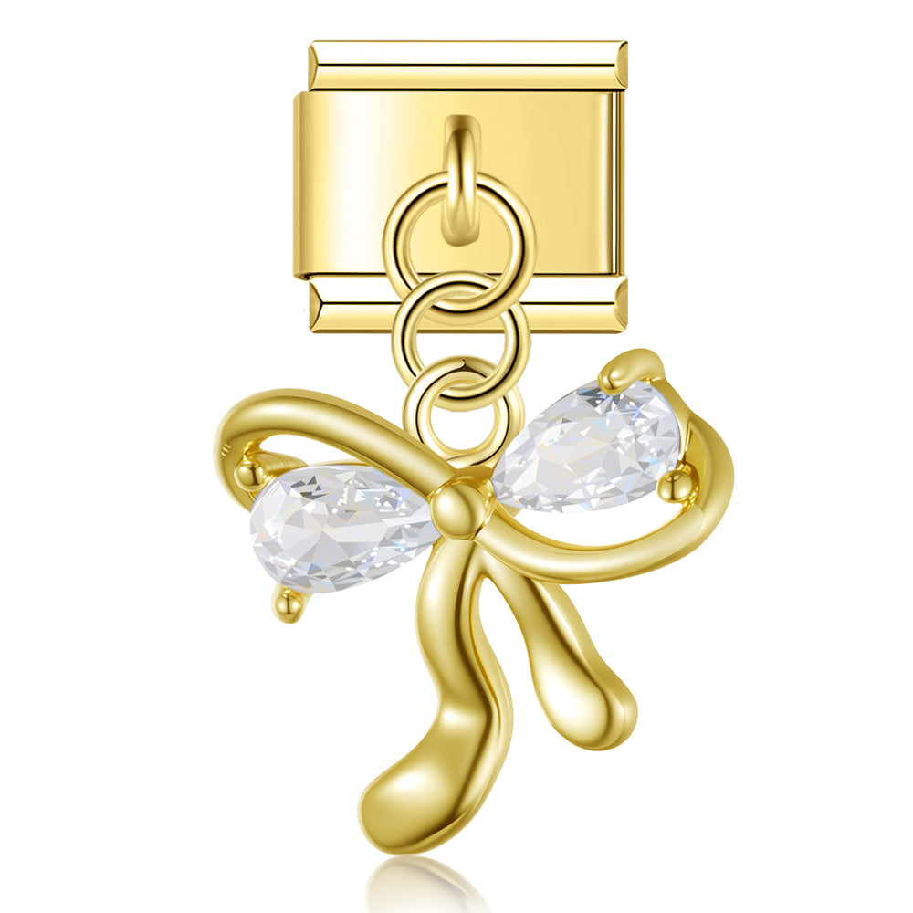 Gemstone Bow Gold Pendant